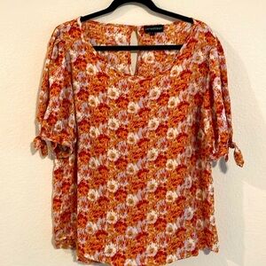 Cynthia Rowley Women Tunic Top Large Orange Floral Coastal Grandma Contemporary